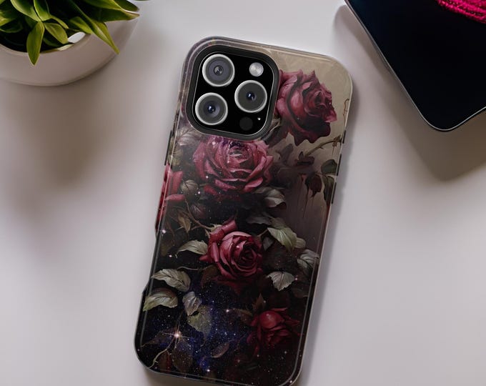 iPhone Case MagSafe Comp. Dark Floral Rose  Roses art aesthetic iPhone magnetic tough case - 13 14 15 16 Pro Max Plus Gift for Mom Friend