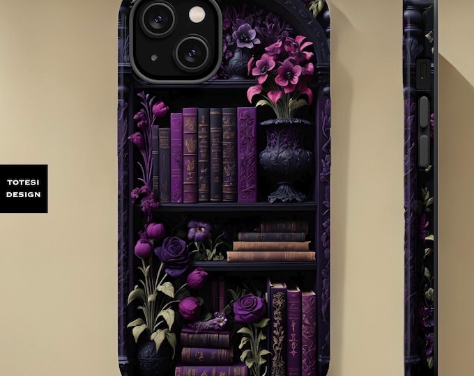 Purple Gothic Bookcase Bookish iPhone Case - Magnetic Tough Cases, Cover, 13 14 15 16 Pro Max Plus