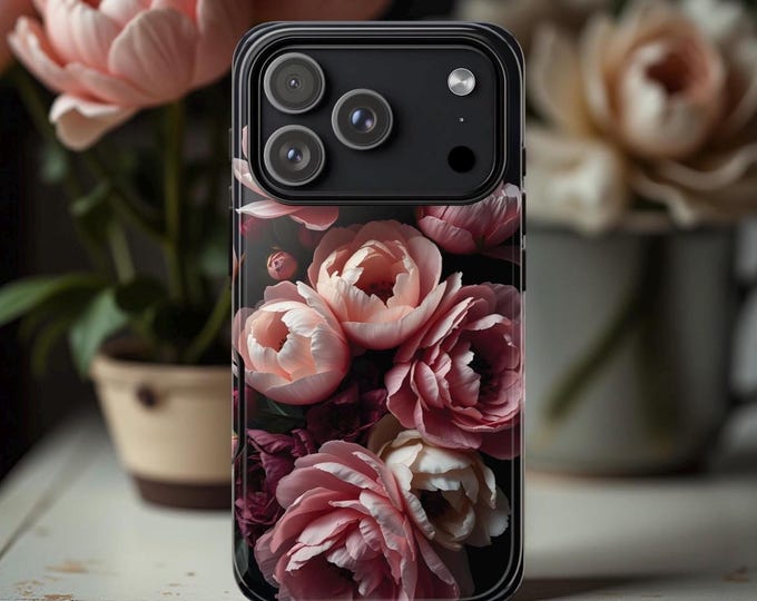 Peony Floral Phone Case, Elegant Blush Pink Rose Art  iPhone & Galaxy