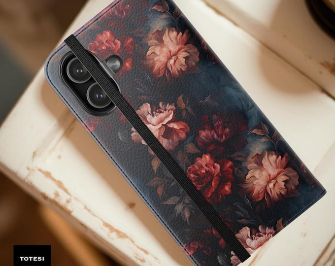 Dark Academia Goth Folio Wallet Phone Case, Moody Floral
