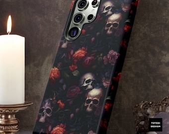 Gothic Floral Dark Skulls Roses Aesthetic| Samsung Galaxy iPhone Tough Case 16 15 14 13 S24 S23  Plus Ultra| Victorian Gothic Glossy Matte
