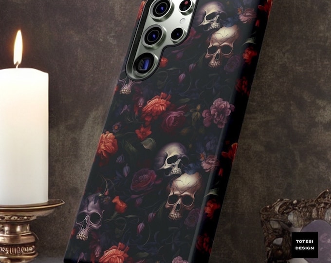 Gothic Floral Dark Skulls Roses Aesthetic| Samsung Galaxy iPhone Tough Case 16 15 14 13 S24 S23  Plus Ultra| Victorian Gothic Glossy Matte