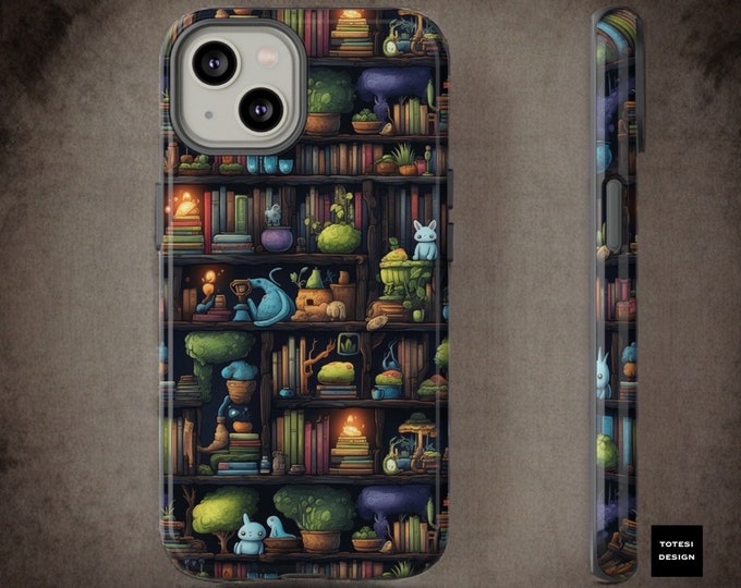 Book Lover Cute Dark Academia Fantasy bookcase shelves , iPhone case 15 14 13 12 Pro Max plus | Glossy or Matte