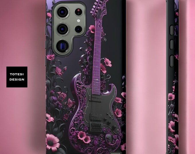 Guitar Gothic Purple Flowers Music Samsung Galaxy Tough Case 24 23 22 21 20 Plus Ultra Glossy or Matte