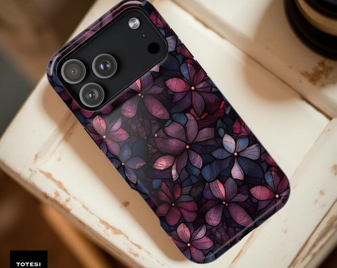 Dark Floral Mosaic iPhone 17 16 15  Case: Magnetic, Samsung S26 Ultra