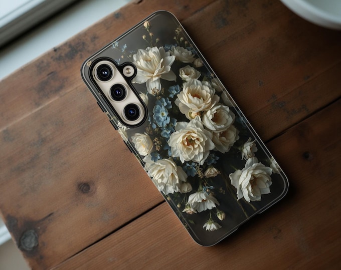 Dark Moody Floral Academia, iPhone Tough Case 11, 12,13,14 15 16 Pro Max Plus Samsung Galaxy S25 S24 S23 S22| Gothic Glossy or Matte