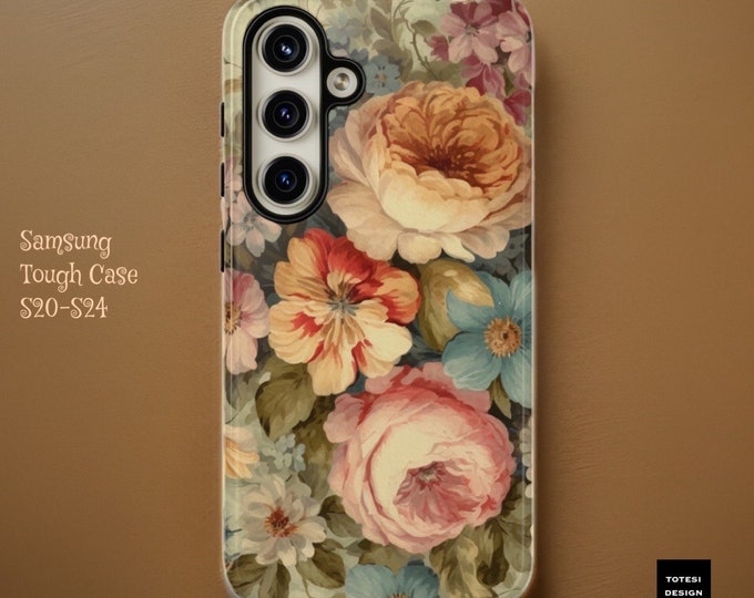 Vintage pastel pretty floral art tough phone case Samsung S23 S22 S21 Plus Ultra |Glossy or Matte