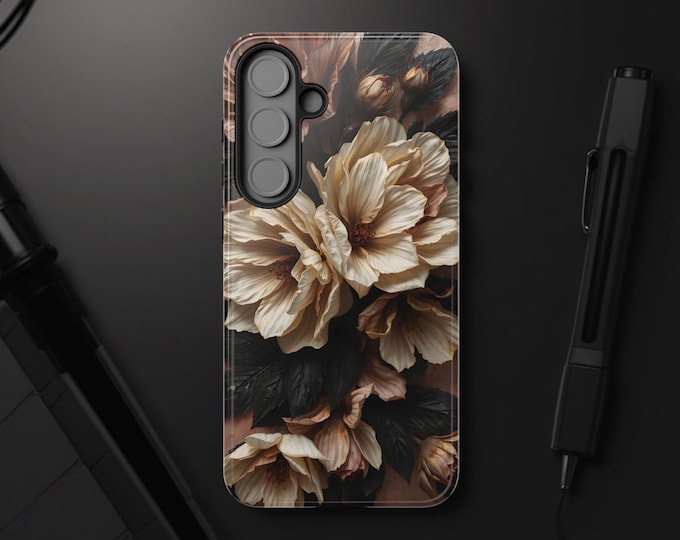 Dark Floral Academia, iPhone tough case  16 15 14 13 12 11 Samsung S23 S24 Plus, Ultra| ornamental Victorian Gothic floral,Glossy or Matte