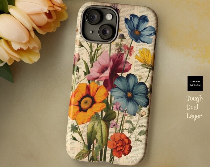 Spring cute pretty vintage floral art aesthetic tough iphone cases |16 15 14 13 12 11 Pro, Pro Max, Plus, Mini |Samsung S25Google Cases