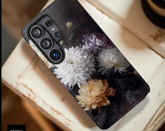 Vintage Chrysanthemum Floral phone case | Dark botanical art