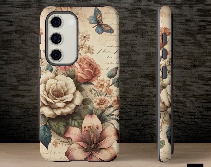 Floral Vintage Phone Case Samsung Google iPhone cases S23 S22 S21 S20 Plus Ultra , 15 14 13 12 Pro Max Plus Glossy or Matte