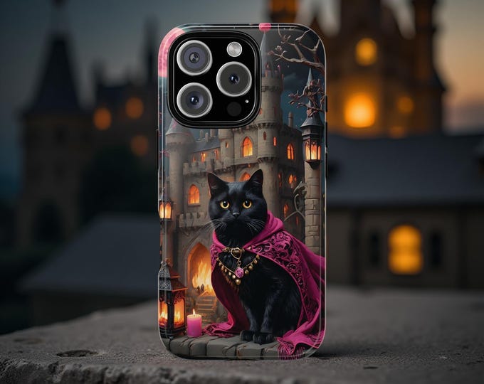 Black Cat phone case Witchy Goth Castle iPhone Tough Case | Princess Purple Cute | Samsung Galaxy S25 S24 S23 S22, Daughter Birthday Gift
