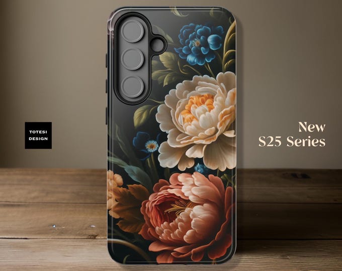 Phone Case, Dark Moody Floral Vintage Art Samsung Galaxy Tough Case, Glossy Matte, Tough Phone Cover for Women, S25 S24 S23 S22 S21, Gift