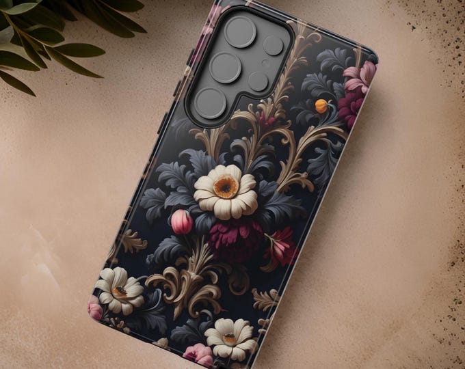 Phone cases Samsung iPhone .Dark floral gothic rococo, Samsung S25 S24 S23 S22 Ultra Plus iPhone 16 15 14 13 12 Pro Max  |Glossy Matte