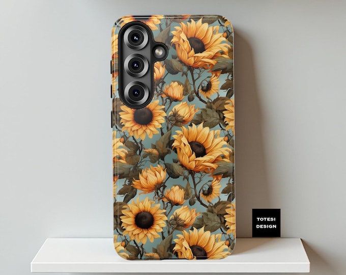 Sunflowers vintage floral tough phone cases |Samsung S25 S24 S23 S22, Plus Ultra| iPhone 16 15 14 13 12 Pro Max Plus  |Glossy Matte