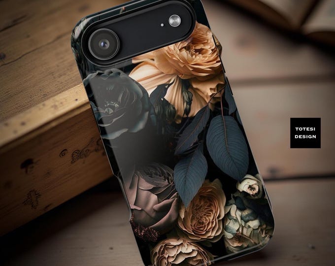 Magnetic iPhone Case: Dark Floral Gothic Academia, Impact-Resistant