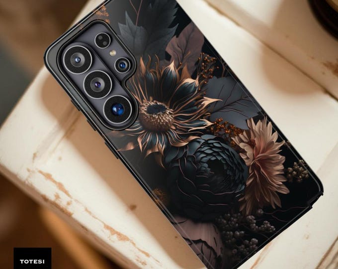 Chic Black Dark Moody Floral Academia Gothic Samsung Galaxy Tough Case S26 Ultra  S25 S24