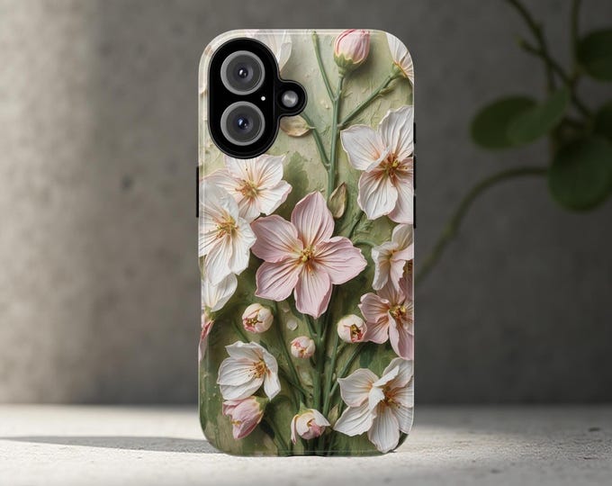 Phone Cases, Pastel Spring Unique Flower Art, Gift for Her, iPhone 16 15 14 13 12 Samsung S25 S24 S23, Sturdy Tough Protective Cover