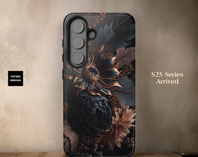 Black Dark Moody Floral Academia Gothic Samsung Galaxy Tough Case S25 S24 S23 S22 S21 Plus Ultra chic | Glossy or Matte