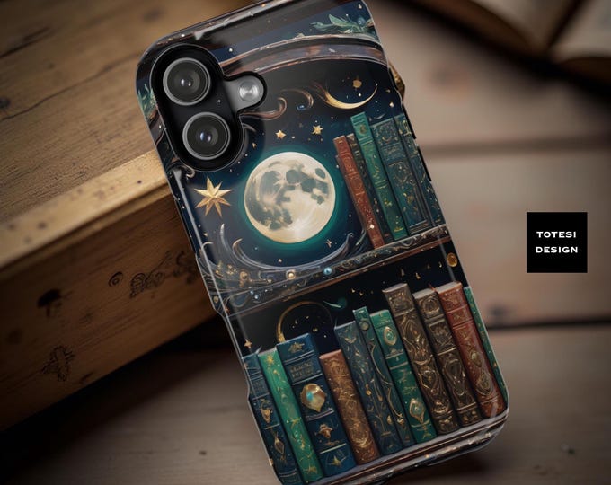 Celestial Bookshelf iPhone MagSafe Case, Witchy Book Stuff, Spell Books, magnetic Apple MagSafe compatible
