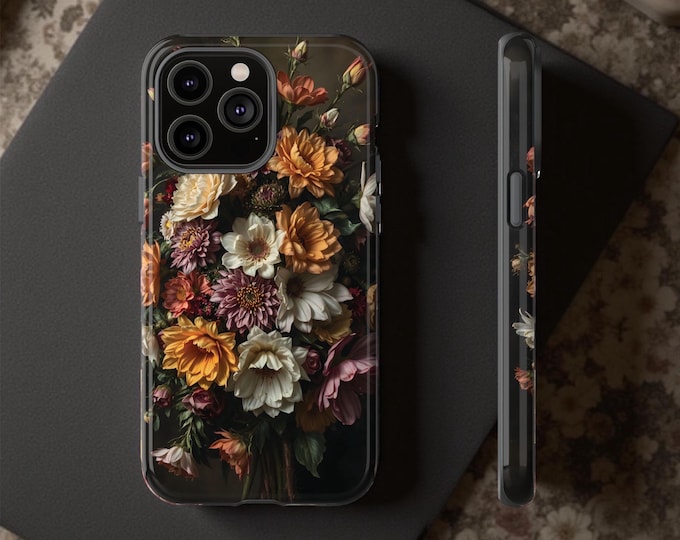 Goth Romantic Dark Floral Academia, iPhone Tough Case 11, 12,13,14 15 16 Pro Max Plus Samsung S25 S24 S23 S22| Gothic Glossy or Matte