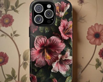 Dark Floral Hibiscus Phone Case: Impact Resistant Dual Layer - IPhone Samsung