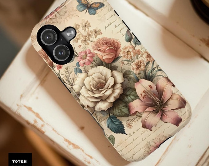 French Floral iPhone Tough Case: Vintage Boho Pretty Magnetic