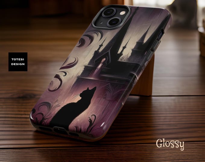 Black Cat Goth Haunted House  iPhone case 15 14 13 12 11 Pro Max Plus Mini |  witchy Halloween aesthetic | matte  glossy | gift for her