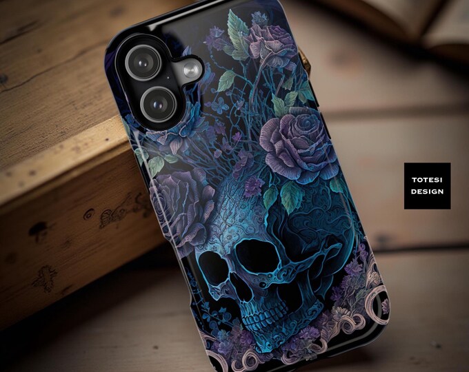 Gothic Roses Skulls iPhone Case: MagSafe Compatible, Protective Cover