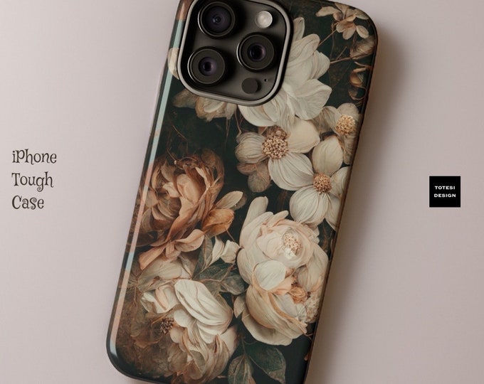 Gothic Dark Floral Samsung Galaxy Tough Case S24 S23 S22 S21 Plus Ultra iPhone 15 14 Pro Max | Glossy or Matte