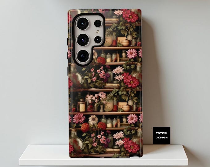 Vintage floral boho book shelves apothecary aesthetic| Samsung S25 S24 S23 iPhone 16 15 14 13 12 11 Pro Max Plus Mini Tough Case