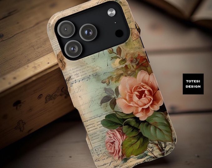 Floral MagSafe iPhone Case: Parisian Vintage Style, Impact Resistant