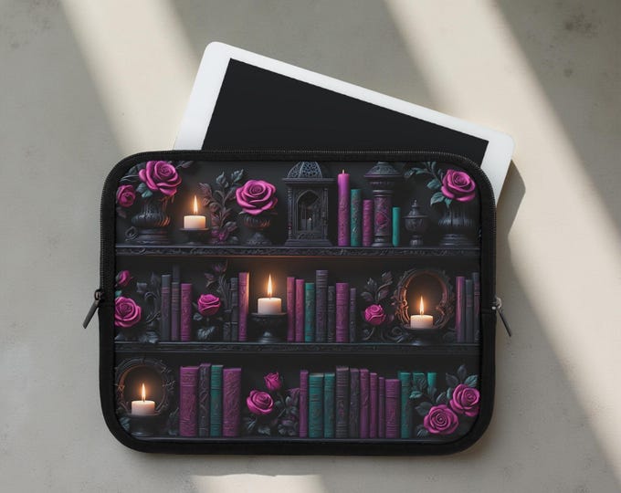 Bookshelf Fantasy Celestial Goth Laptop Sleeve, Padded Mac iPad Kindle Cover, Magical Gift for Her, Tablet Mac iPad, Protective Tech Case,