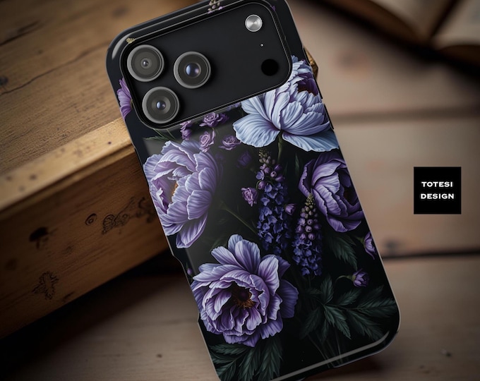 iPhone magnetic sturdy case | Dark moody purple floral Academia Gothic  dual layer 13 14 15 Pro Max Plus Mini|
