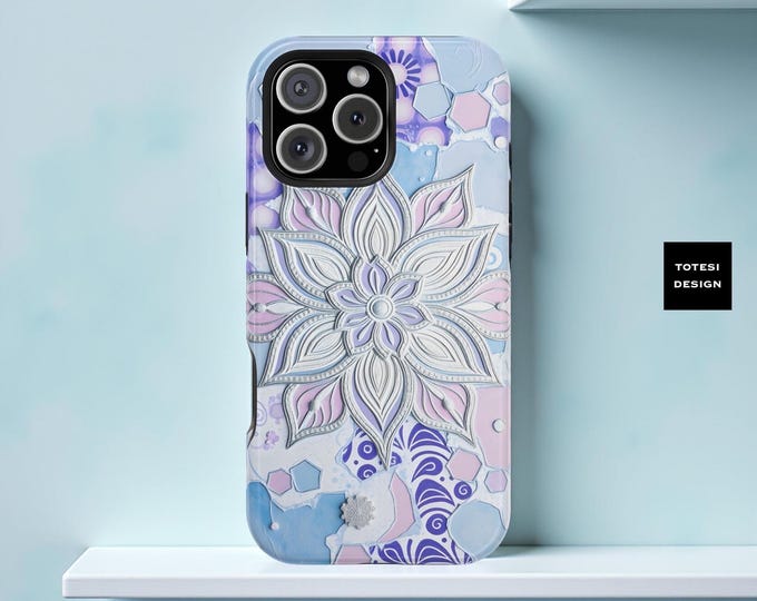 iPhone 17 Pastel ice blue lavender unique abstract floral Magnetic Phone Cases
