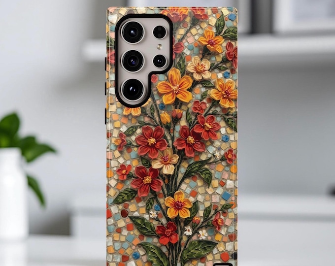Tough Cases, Mexican Terrazzo Rustic Art Flower Design, Gift for Her, iPhone Samsung, Protective Cover, Unique Pattern, Hard Shell Case,