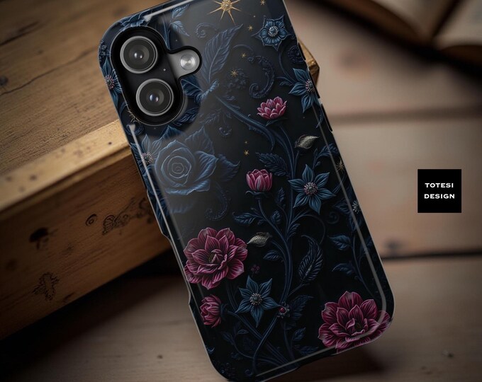 Dark Academia Floral iPhone Case: Celestial Swirls, MagSafe Compatible