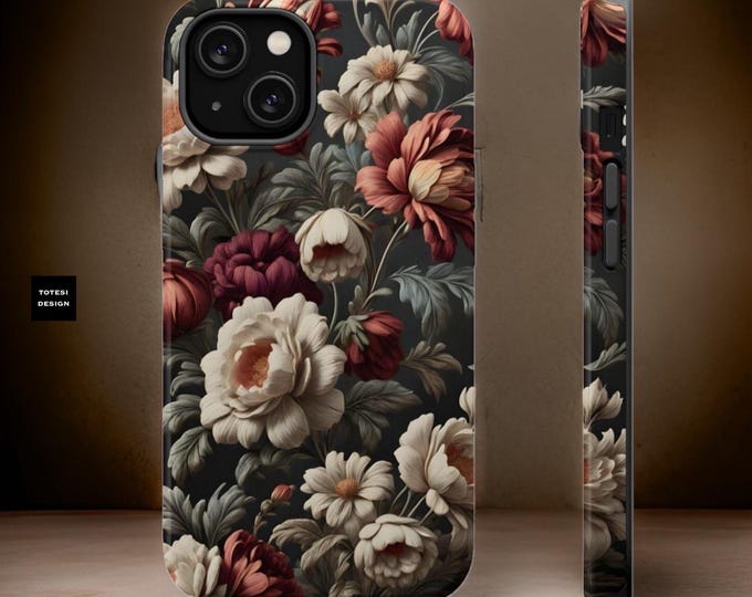 Vintage Floral iPhone Cases MagSafe Comp. Tough Phone Case -  Magnetic 13 14 15 16 Pro, Pro Max, Plus, Mini Gift for Birthday her
