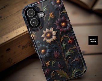 Floral iPhone Case: Gothic Whimsical MagSafe Compatible Dark academia Tough Cover
