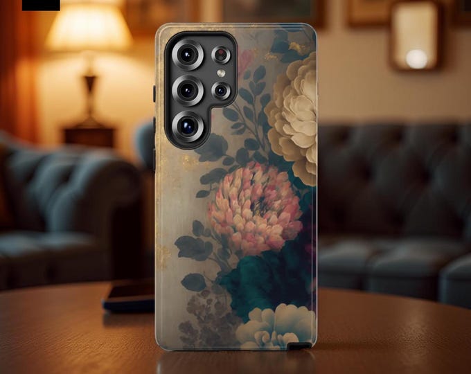 Vintage Floral Chic Phone Case Aesthetic Samsung Tough phone case| S25 S24 S23 S22 S21 Plus Ultra |Glossy or Matte
