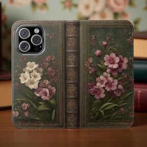 Floral Faux Leather Phone Wallet Case: Elegant bookish Accessory