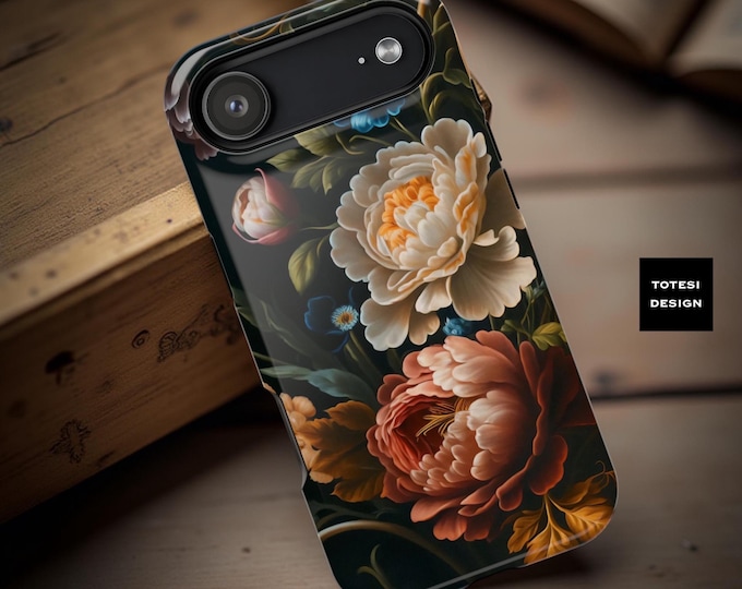Dark Floral Academia iPhone Case: MagSafe Compatible, Tough, Impact Resistant