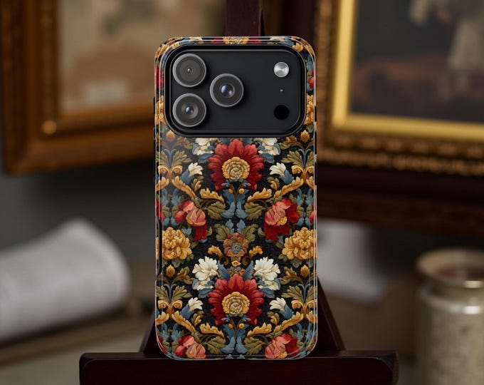 Dark Floral Phone Case | Tough Cases Samsung S25 S24 S23 iPhone 13 14 15 16 17