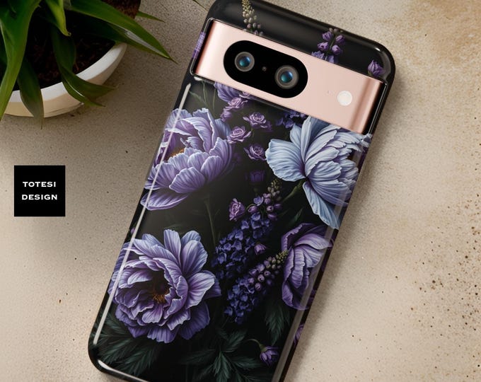 Dark academia moody floral Google Pixel phone case 9 8 7 6 5 Pro XL| purple moody floral botanical nature  glossy matte