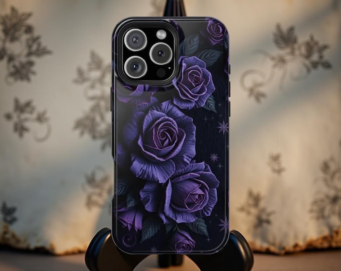 Gothic Floral iPhone Case: Dark Purple Roses, Impact Resistant