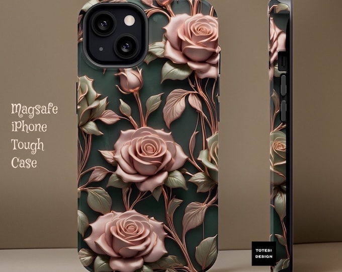 MagSafe iPhone tough case unique Floral Rose aesthetic iPhone case iPhone MagSafe tough case - 13 14 15 Pro Max Plus Mini Glossy Matte