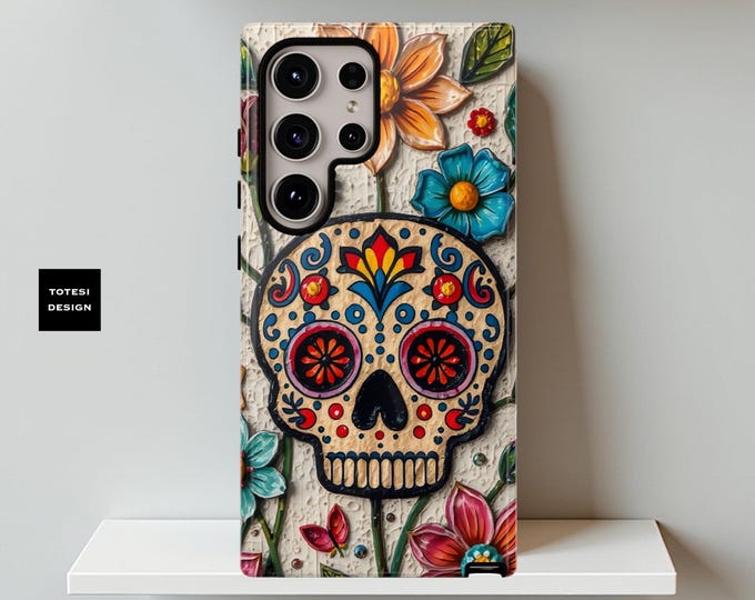 Colorful Skull Phone Case, Vibrant Floral Protective Cover, Day of the Dead Gift, Unique Tech Accessory, Phone Accessories