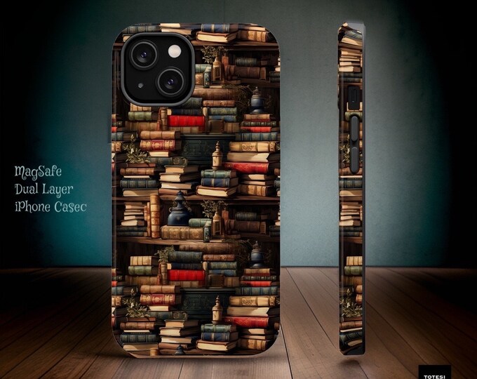 MagSafe Dark Academia Books iPhone case| Boho Books Goth Witchy Cute| Tough Dual Layer Case| iPhone 15 14 13 Pro Max Plus