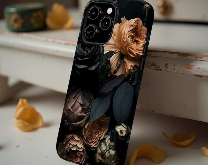Dark Floral Academia iPhone Case: MagSafe Compatible, Sturdy Dual Layer