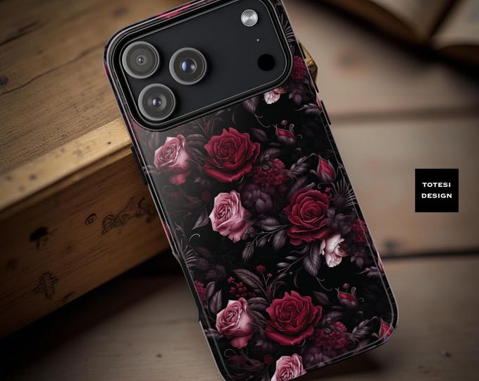 Gothic Black Roses iPhone tough Case: Victorian Floral Tough Dual Layer